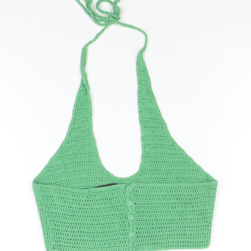 Bershka Women’s Green Crochet Halter Camisole Top Size S