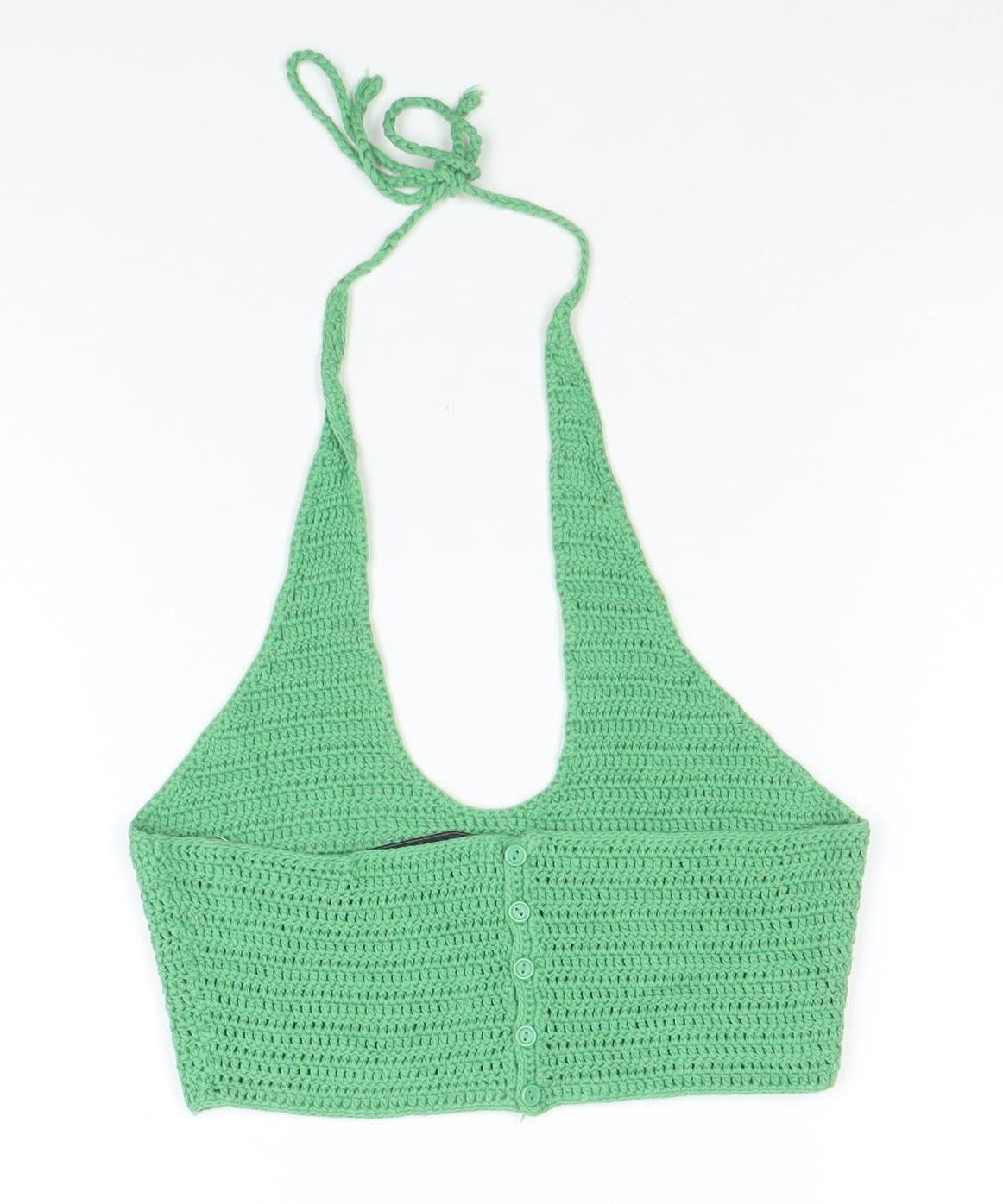 Bershka Women’s Green Crochet Halter Camisole Top Size S