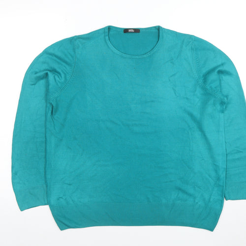 Marks and Spencer Women's Green Cotton Crew Neck Jumper Size 18