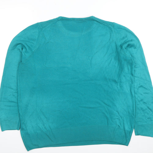 Marks and Spencer Women's Green Cotton Crew Neck Jumper Size 18