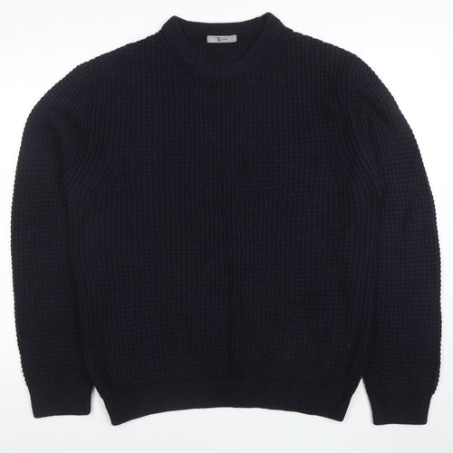 Tu Men Black Waffle-Knit Acrylic Crew Neck Jumper Size L