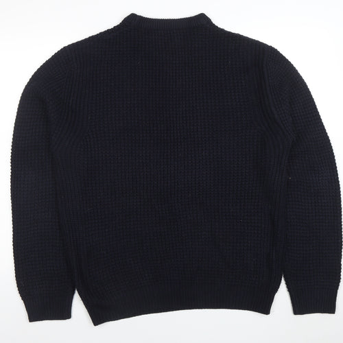 Tu Men Black Waffle-Knit Acrylic Crew Neck Jumper Size L