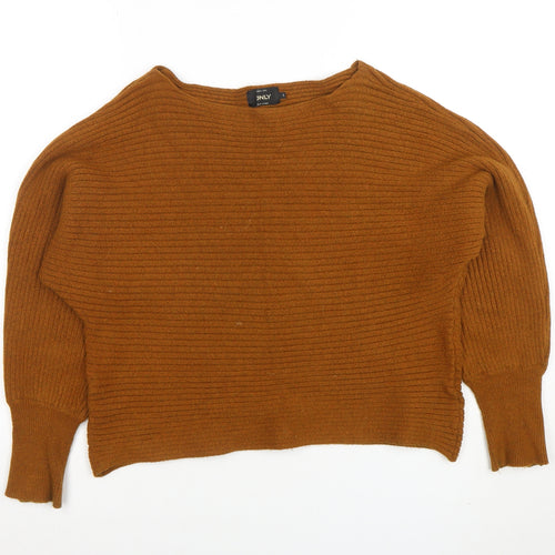 ONLY Women’s Brown Ribbed Boat Neck Long Sleeve Jumper Size L