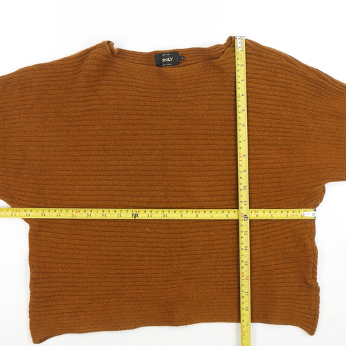 ONLY Women’s Brown Ribbed Boat Neck Long Sleeve Jumper Size L
