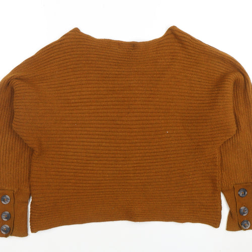 ONLY Women’s Brown Ribbed Boat Neck Long Sleeve Jumper Size L