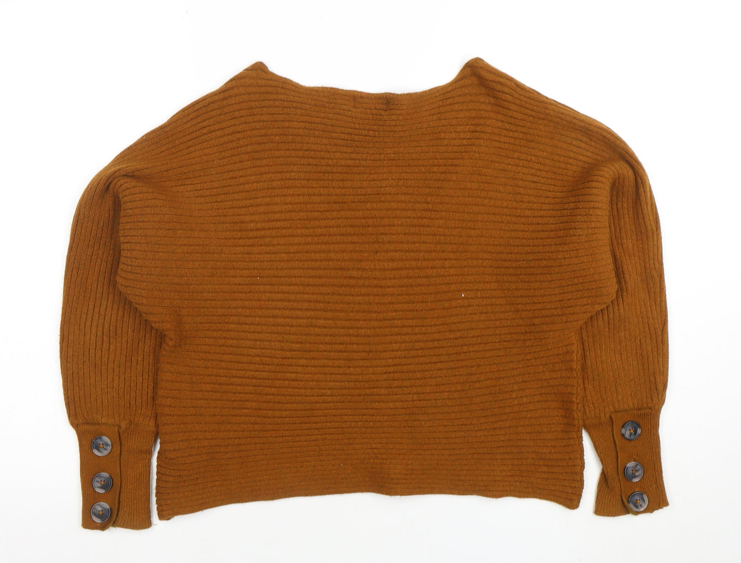 ONLY Women’s Brown Ribbed Boat Neck Long Sleeve Jumper Size L