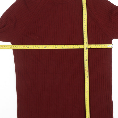 ZARA Women Red Wool Crew Neck Ribbed Knit Jumper Size M