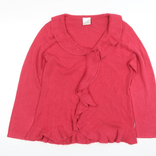 Classics Women’s Pink Ruffle Front Acrylic Knit Cardigan Size 12