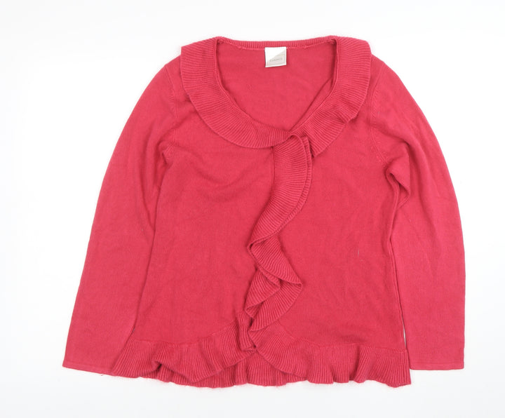 Classics Women’s Pink Ruffle Front Acrylic Knit Cardigan Size 12