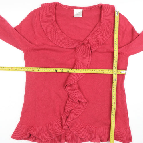 Classics Women’s Pink Ruffle Front Acrylic Knit Cardigan Size 12