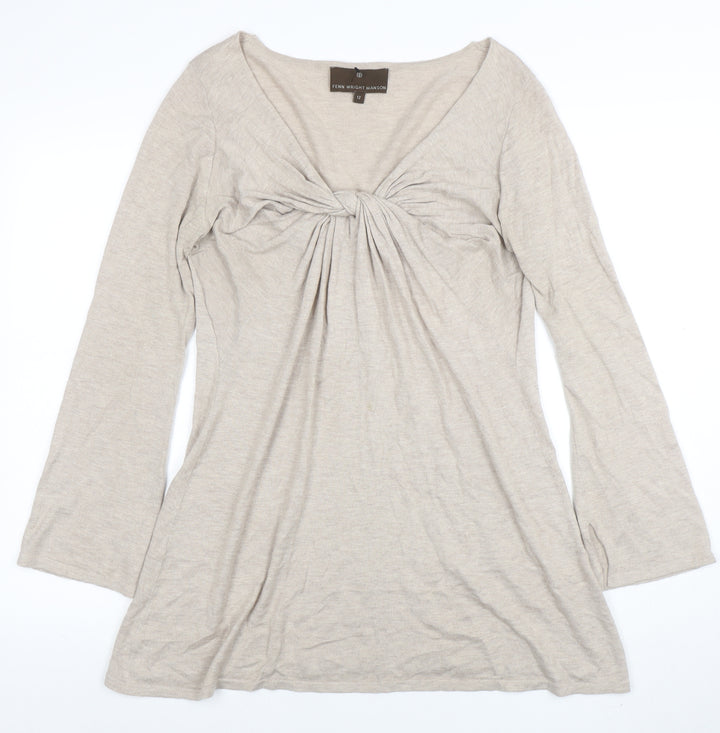 Fenn Wright Manson Womens Beige Size 12 V-Neck Long Sleeve Wool Blend Jumper