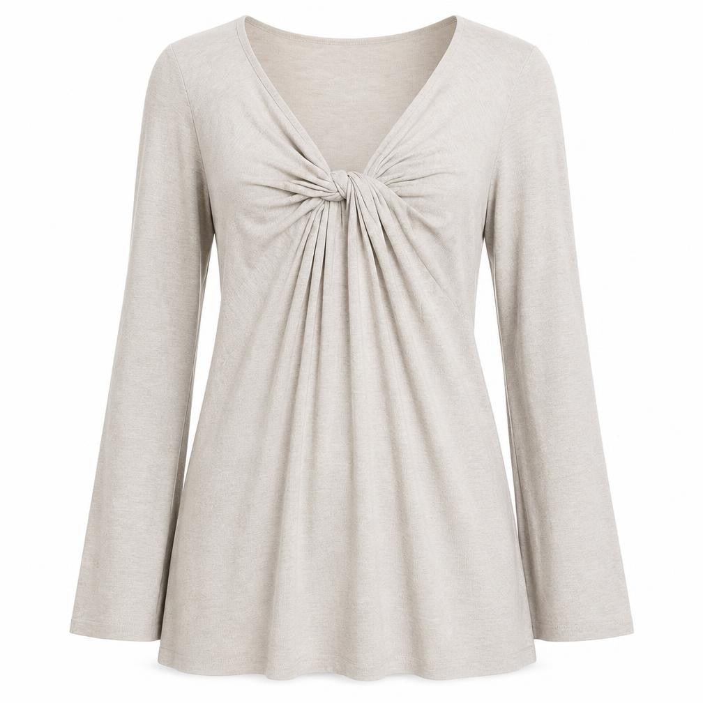 Front view of Fenn Wright Manson women’s beige, size UK 12, v-neck long sleeve wool blend jumper