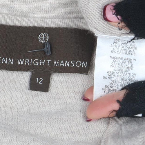 Fenn Wright Manson Womens Beige Size 12 V-Neck Long Sleeve Wool Blend Jumper