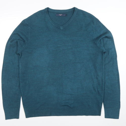 Atlantic Bay Men's Blue V-Neck Acrylic Jumper Size L