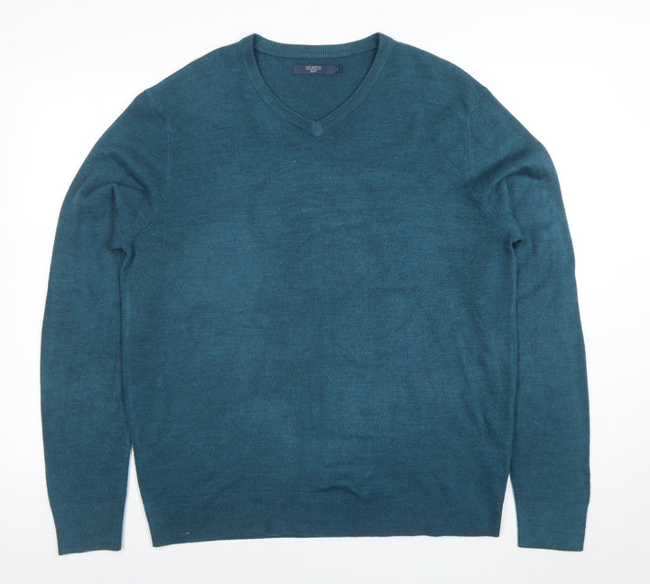 Atlantic Bay Men's Blue V-Neck Acrylic Jumper Size L