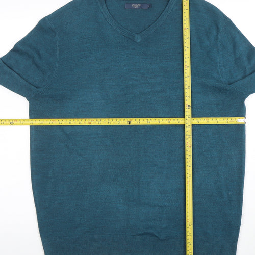 Atlantic Bay Men's Blue V-Neck Acrylic Jumper Size L