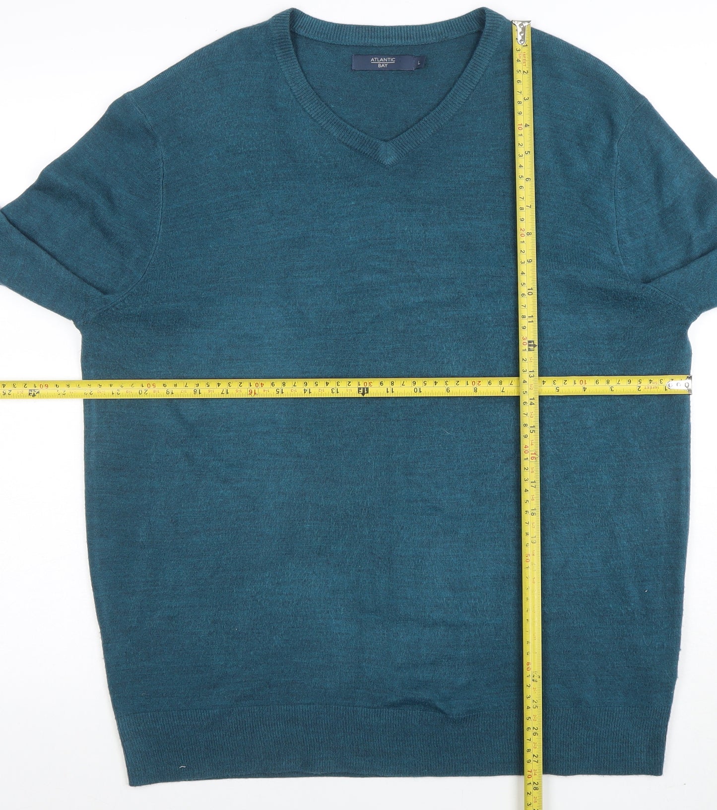 Atlantic Bay Men's Blue V-Neck Acrylic Jumper Size L