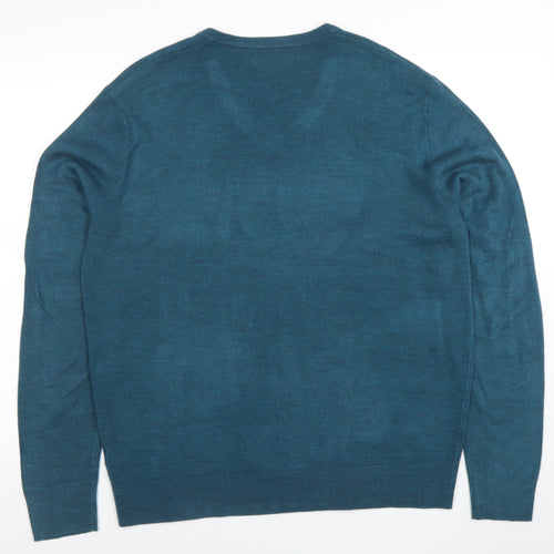 Atlantic Bay Men's Blue V-Neck Acrylic Jumper Size L