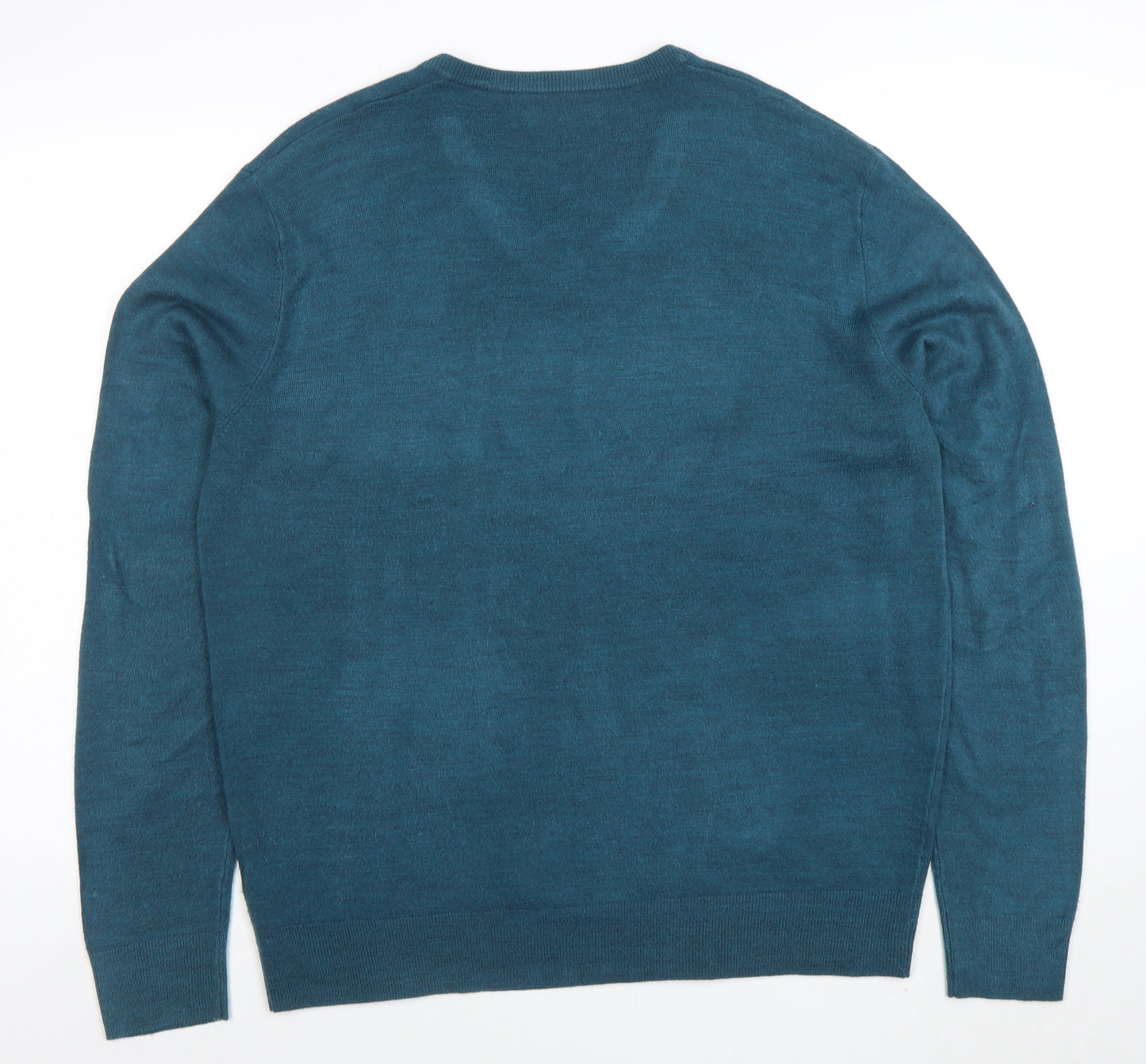 Atlantic Bay Men's Blue V-Neck Acrylic Jumper Size L