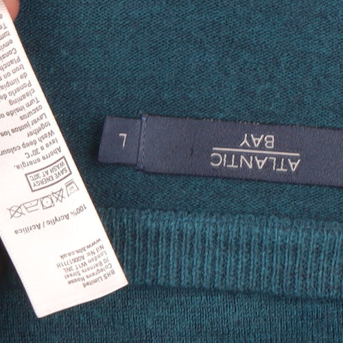 Atlantic Bay Men's Blue V-Neck Acrylic Jumper Size L