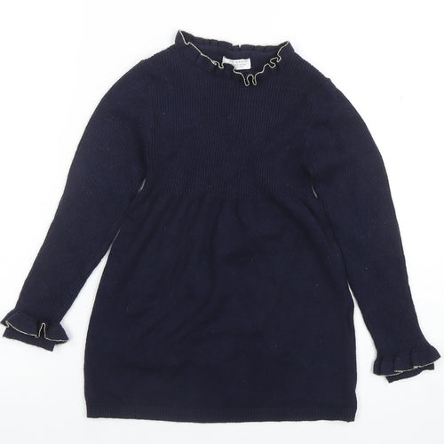 Primark Girls Blue Knit Long Sleeve Sweater Dress 6-7 Years