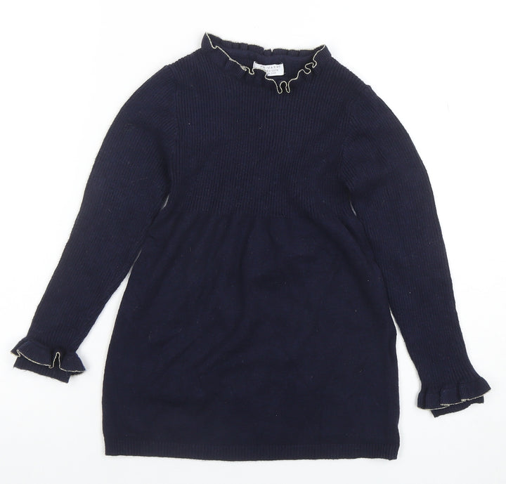 Primark Girls Blue Knit Long Sleeve Sweater Dress 6-7 Years