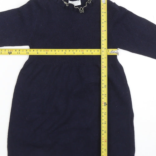 Primark Girls Blue Knit Long Sleeve Sweater Dress 6-7 Years