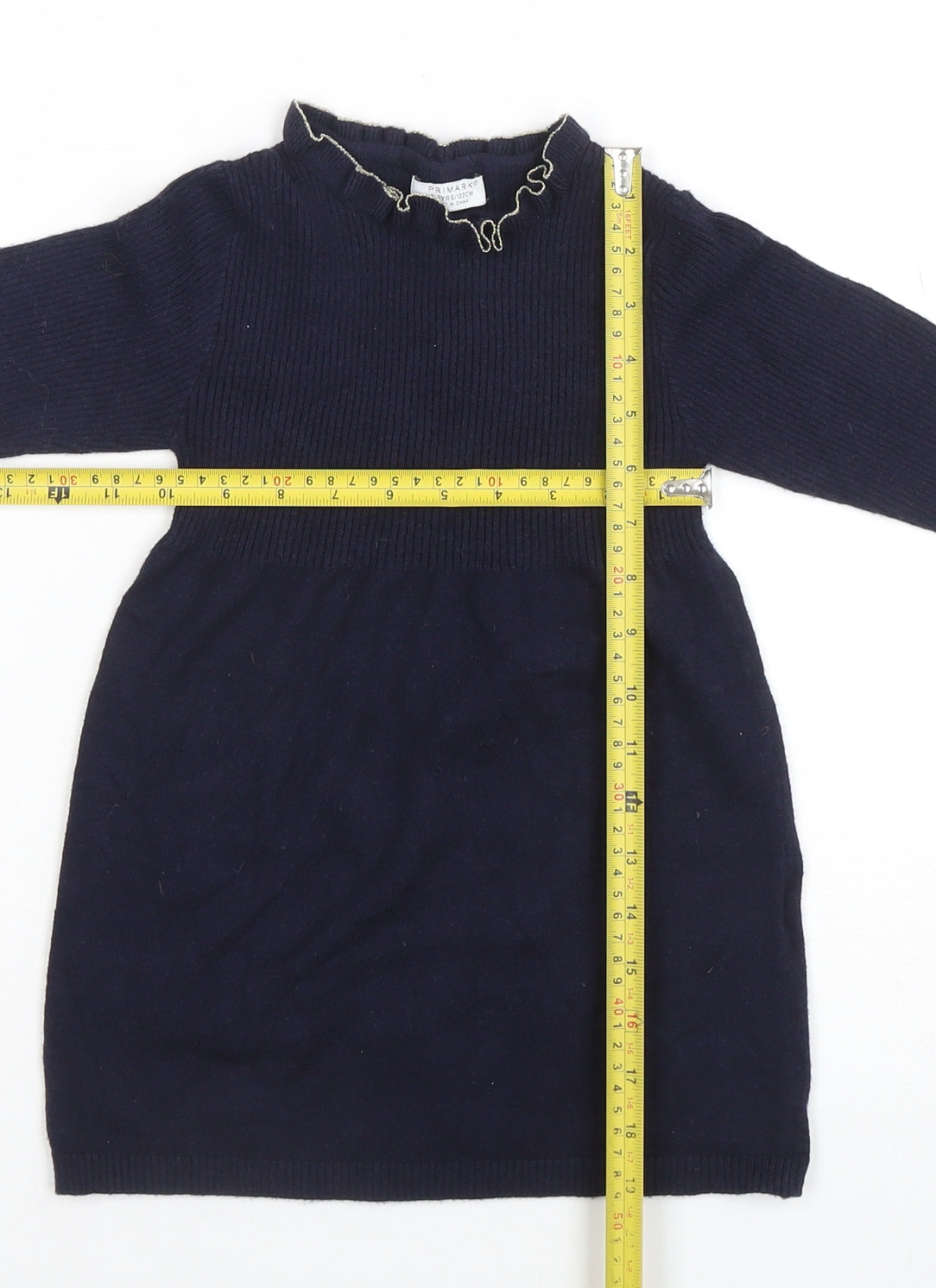 Primark Girls Blue Knit Long Sleeve Sweater Dress 6-7 Years