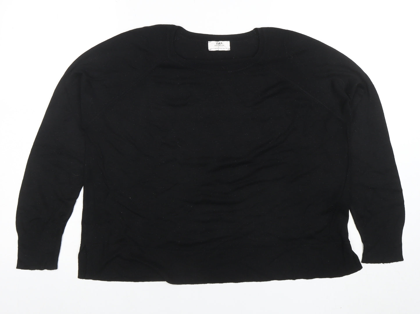 Zara Women Black Knit Cotton Cashmere Pullover Jumper Size 12