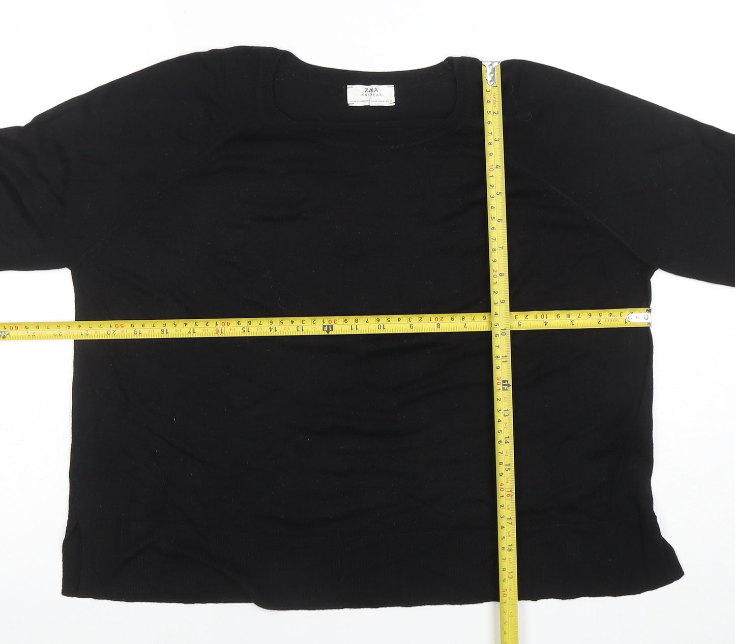 Zara Women Black Knit Cotton Cashmere Pullover Jumper Size 12