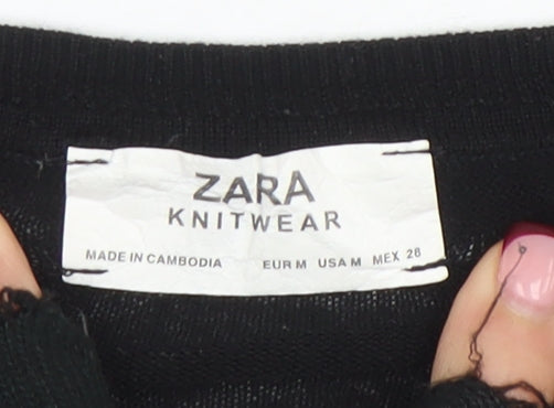 Zara Women Black Knit Cotton Cashmere Pullover Jumper Size 12