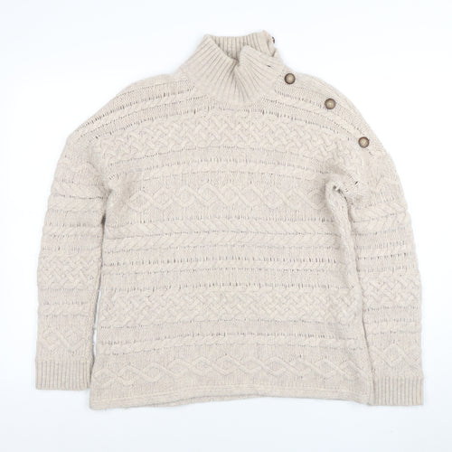 Cambridge Dry Goods Women’s Beige Cable-Knit High Neck Jumper L