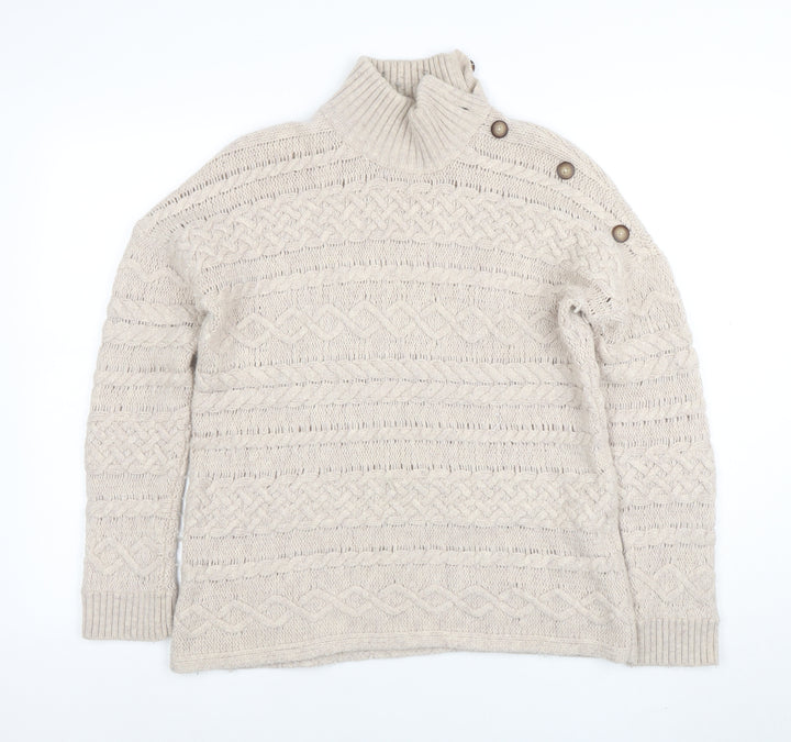 Cambridge Dry Goods Women’s Beige Cable-Knit High Neck Jumper L