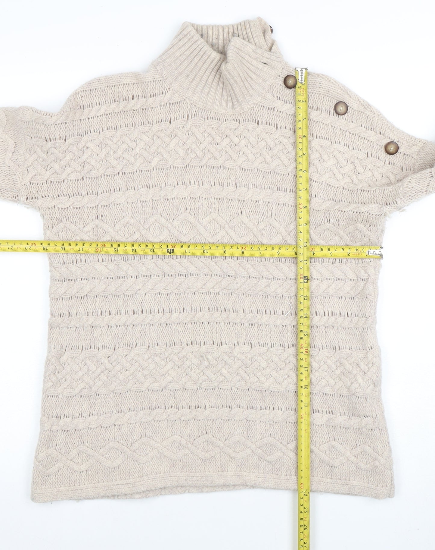 Cambridge Dry Goods Women’s Beige Cable-Knit High Neck Jumper L