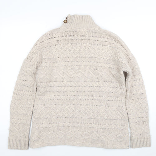 Cambridge Dry Goods Women’s Beige Cable-Knit High Neck Jumper L