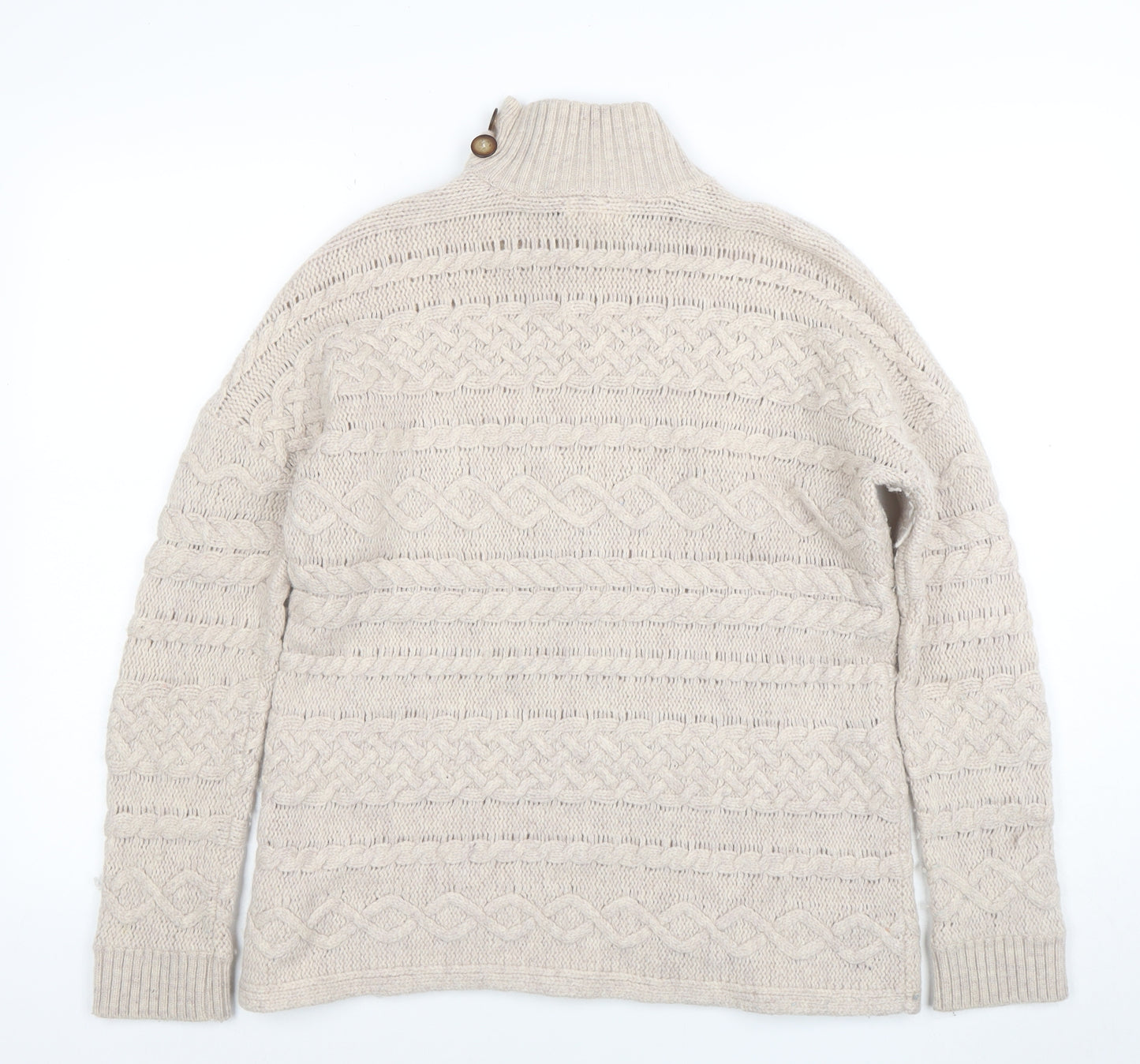 Cambridge Dry Goods Women’s Beige Cable-Knit High Neck Jumper L