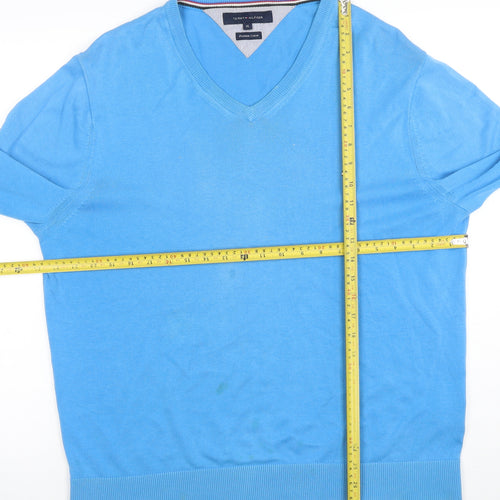 Tommy Hilfiger Men Blue XL V-Neck Cotton Pullover Jumper