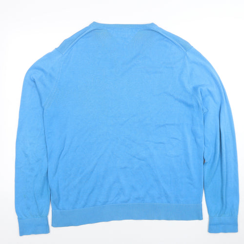 Tommy Hilfiger Men Blue XL V-Neck Cotton Pullover Jumper