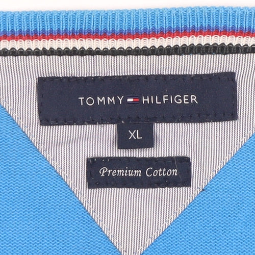 Tommy Hilfiger Men Blue XL V-Neck Cotton Pullover Jumper