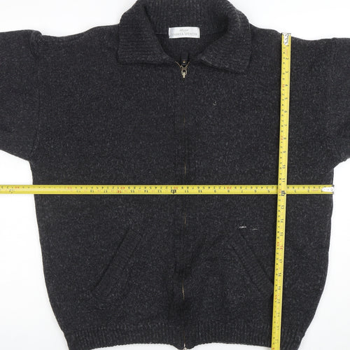 Marks and Spencer Men's Grey Wool Blend Full Zip Collared Jumper L