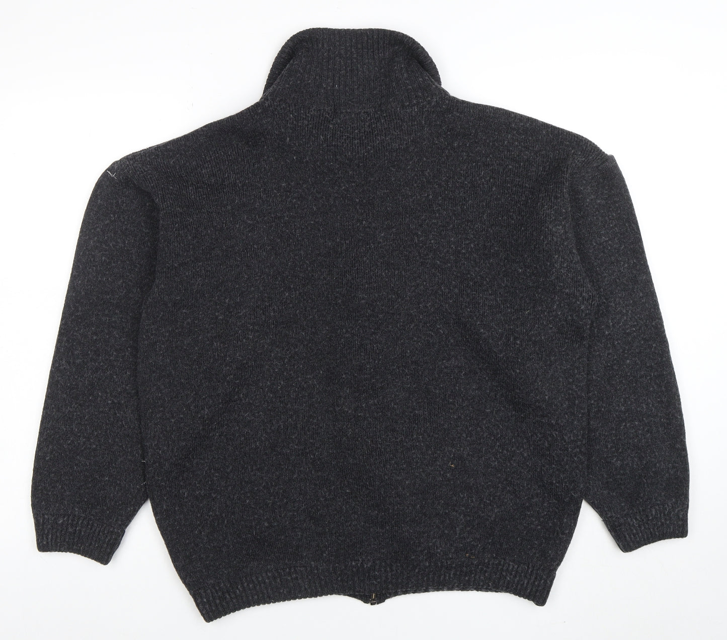 Marks and Spencer Men's Grey Wool Blend Full Zip Collared Jumper L