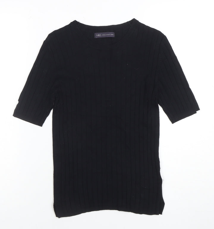 Marks and Spencer Women’s Black Ribbed Knit Short Sleeve Top Size 10