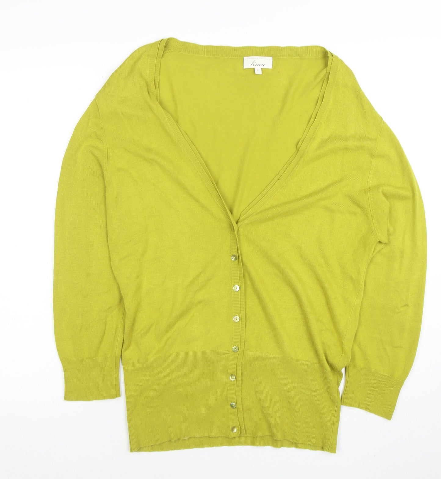 Linea Women's Green V-Neck Button Cardigan Size M Lightweight Knit