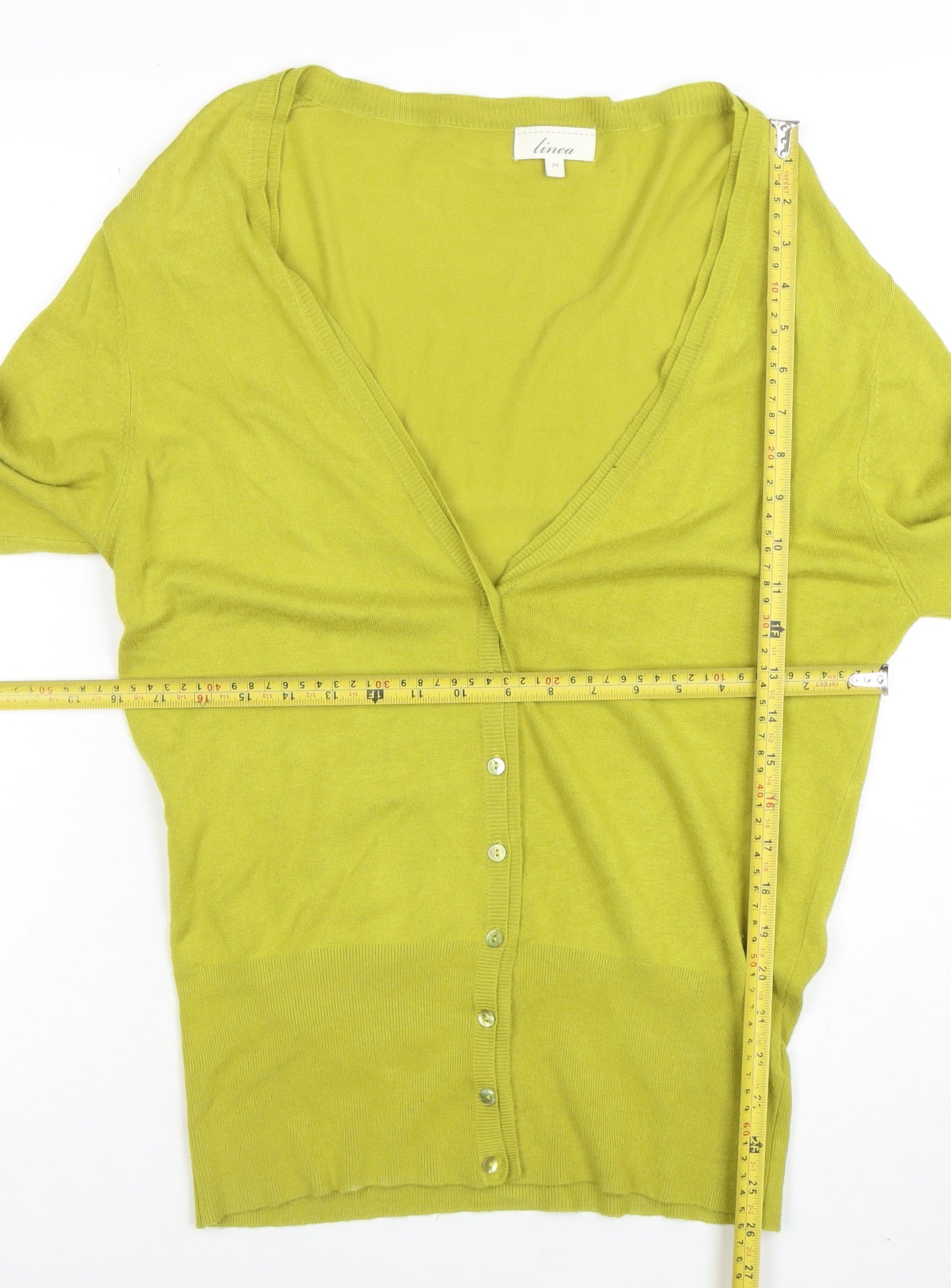 Linea Women's Green V-Neck Button Cardigan Size M Lightweight Knit