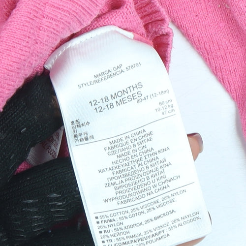 GAP Pink Knit Cardigan 12-18 Months Unisex Baby Long Sleeve Jumper