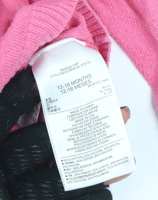 GAP Pink Knit Cardigan 12-18 Months Unisex Baby Long Sleeve Jumper