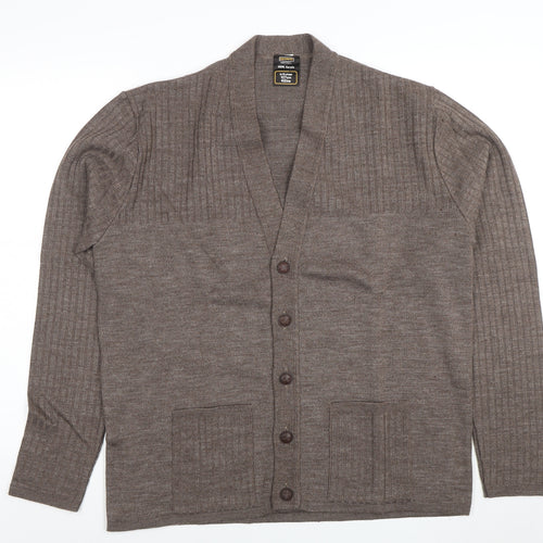 Keynote Mens Brown L Acrylic Button Cardigan Knit V-Neck Jumper