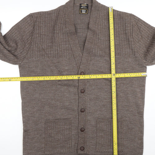 Keynote Mens Brown L Acrylic Button Cardigan Knit V-Neck Jumper