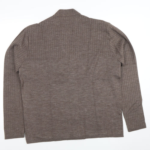 Keynote Mens Brown L Acrylic Button Cardigan Knit V-Neck Jumper