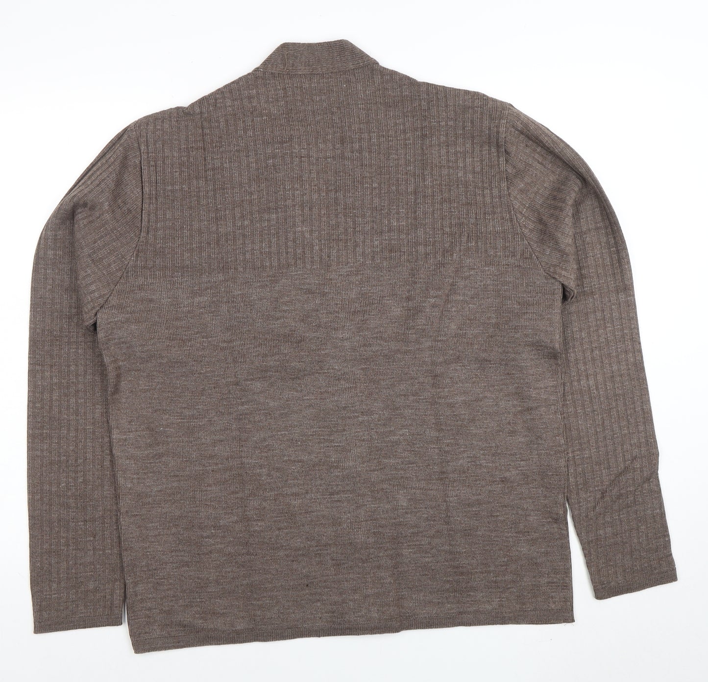 Keynote Mens Brown L Acrylic Button Cardigan Knit V-Neck Jumper
